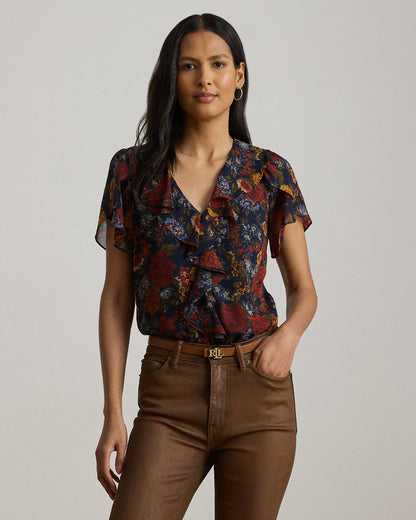 Ralph Lauren Floral RuffleTrim Georgette Blouse