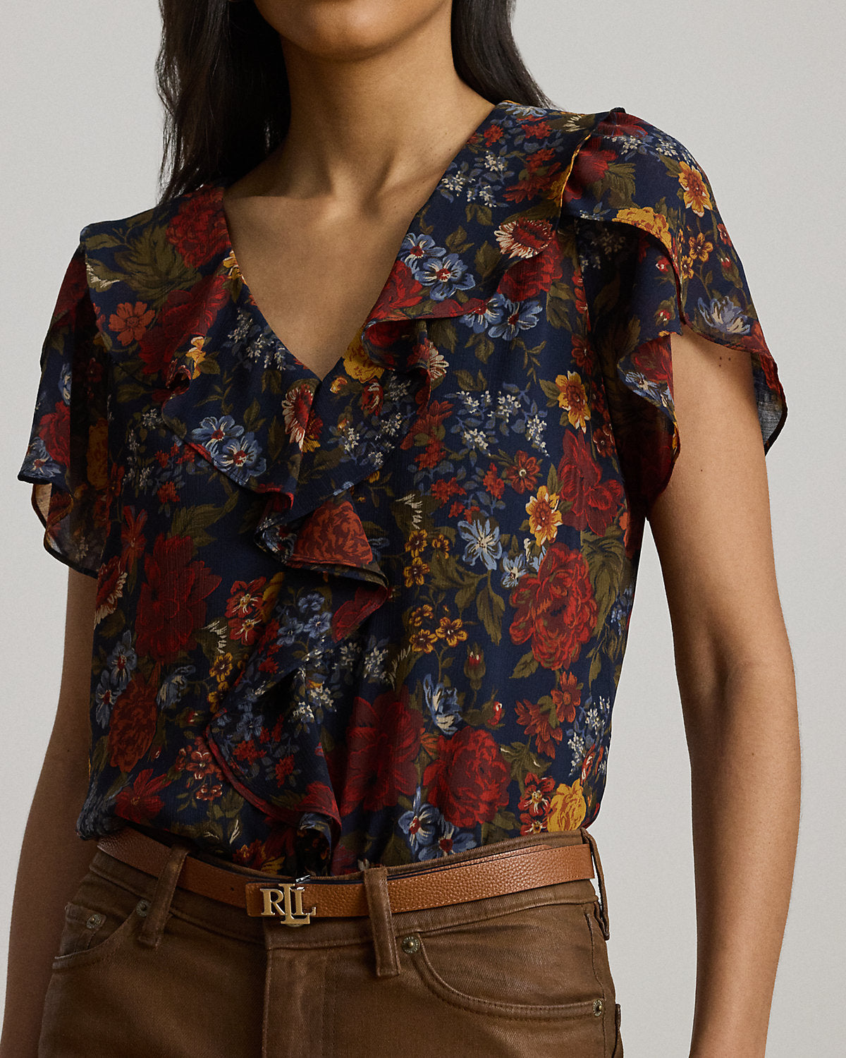 Ralph Lauren Floral RuffleTrim Georgette Blouse