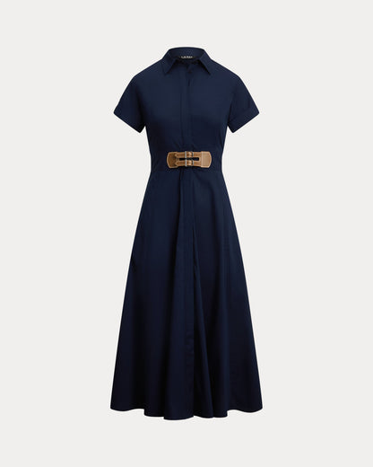 Ralph Lauren BuckleTrim StretchCotton Blend Dress