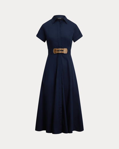 Ralph Lauren BuckleTrim StretchCotton Blend Dress