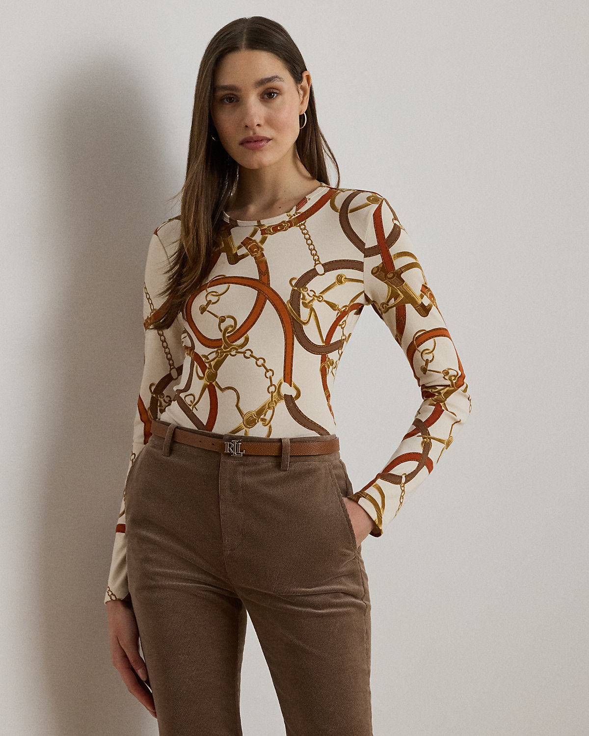 Ralph Lauren BeltingPrint Cotton LongSleeve Tee