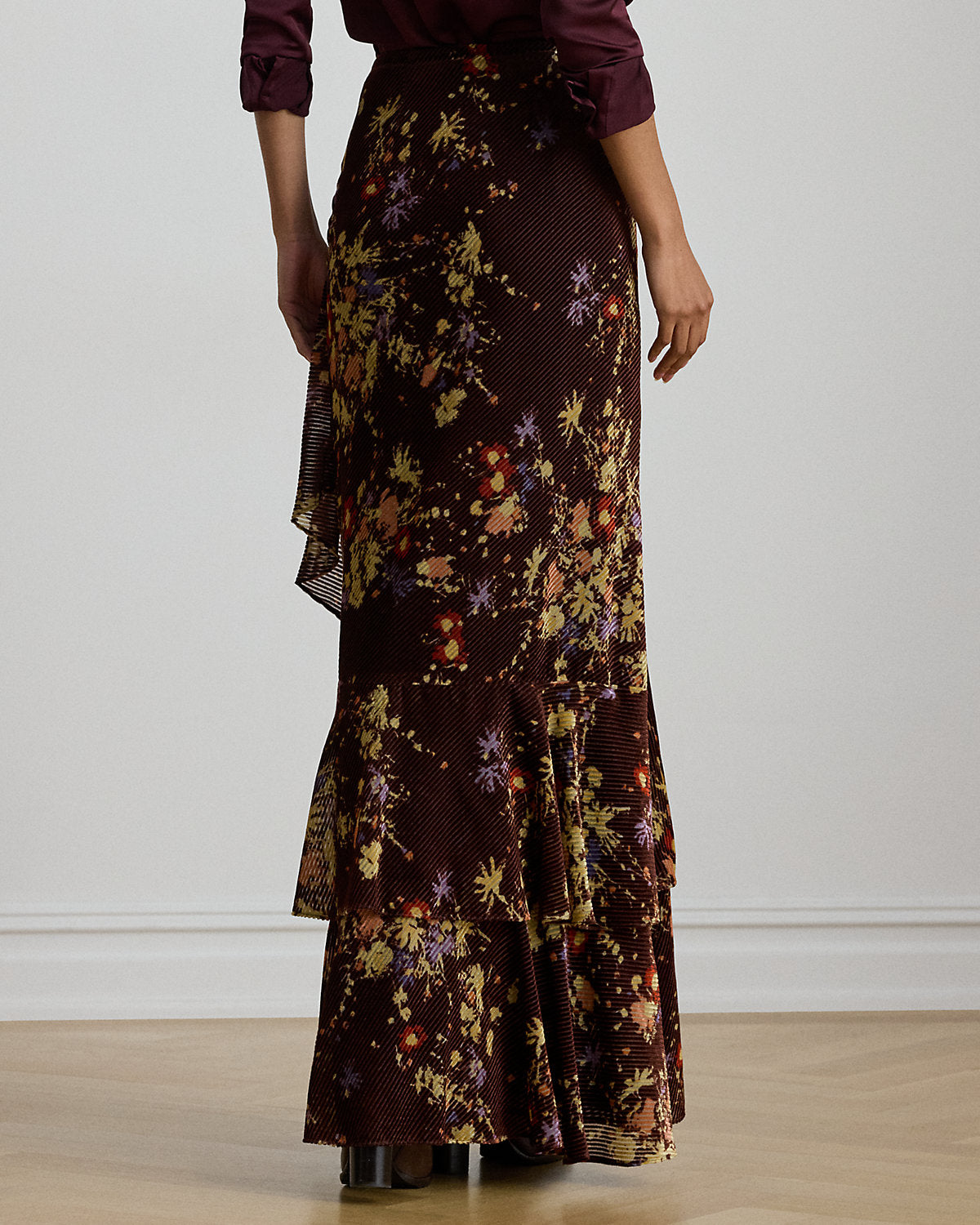 Ralph Lauren Floral Burnout Velvet Tiered Maxiskirt