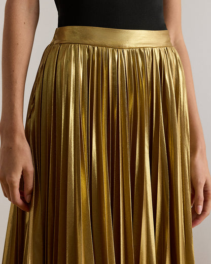 Ralph Lauren Pleated Metallic Chiffon Skirt