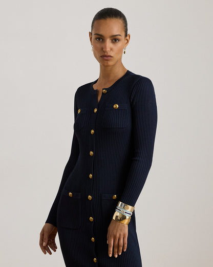 Ralph Lauren ButtonTrim RibKnit Sweater Dress