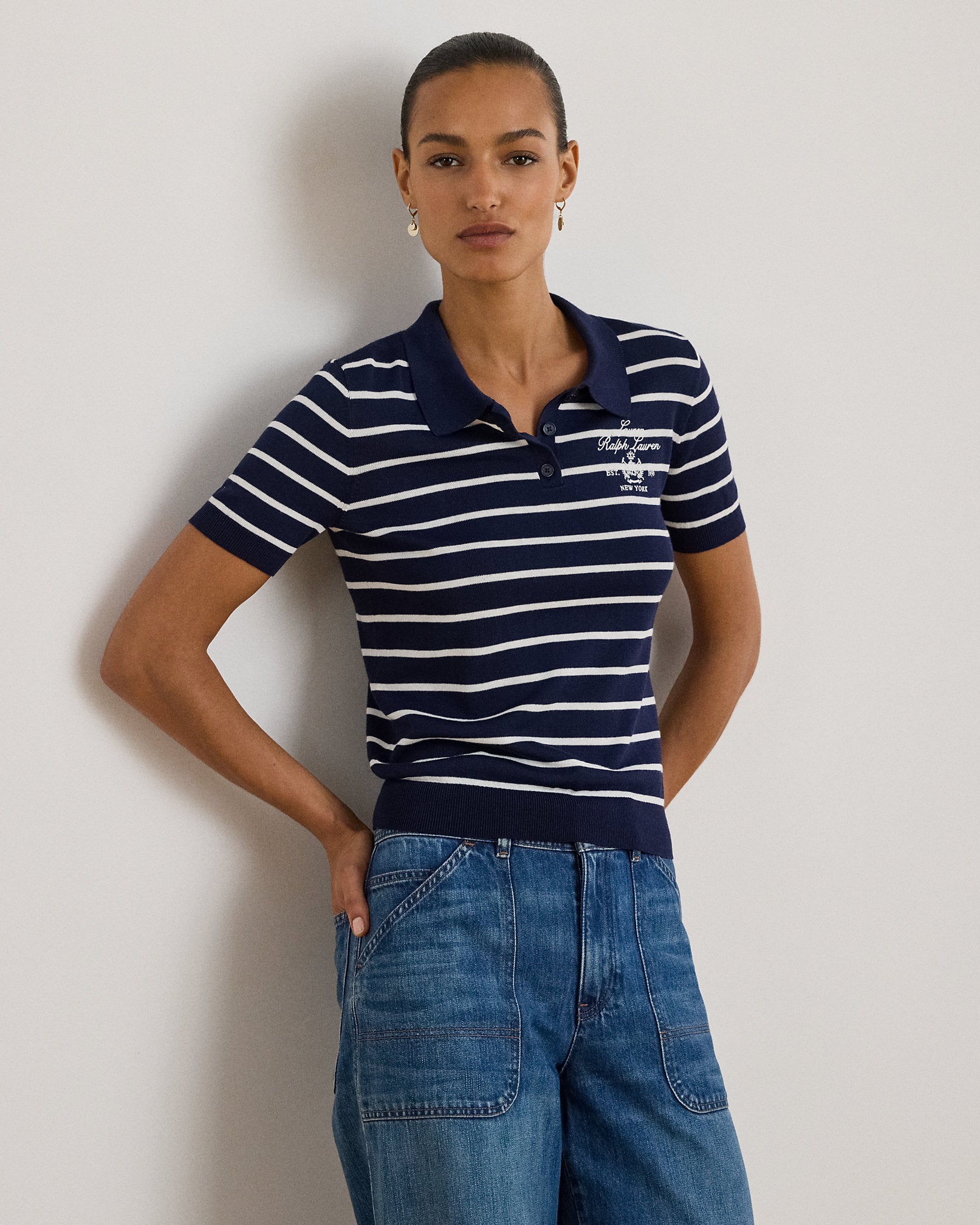 Ralph Lauren Striped CottonBlend Polo Sweater