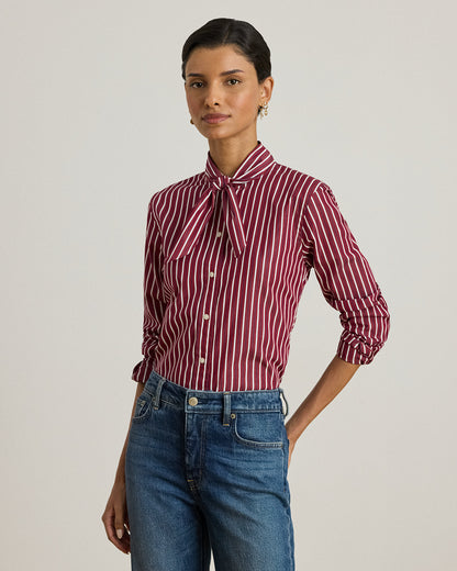 Ralph Lauren Striped Cotton Broadcloth TieNeck Shirt