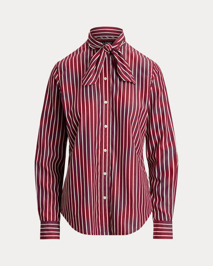 Ralph Lauren Striped Cotton Broadcloth TieNeck Shirt