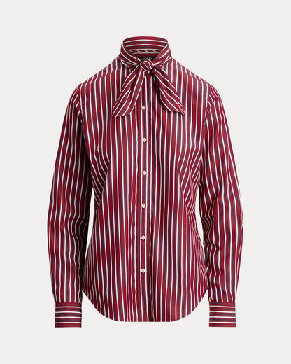 Ralph Lauren Striped Cotton Broadcloth TieNeck Shirt