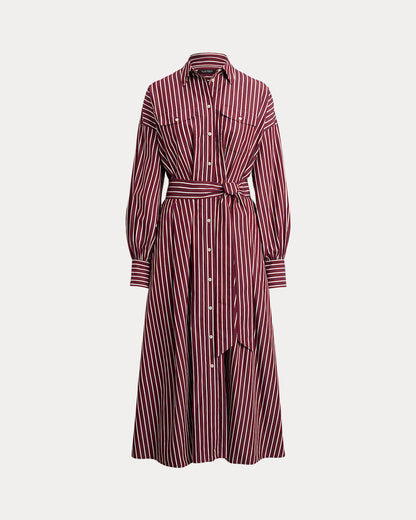 Ralph Lauren Striped Belted Broadcloth Shirtdress