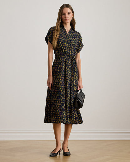 Ralph Lauren GeoPrint Belted Crepe Dress