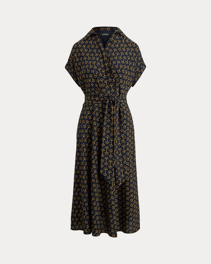 Ralph Lauren GeoPrint Belted Crepe Dress