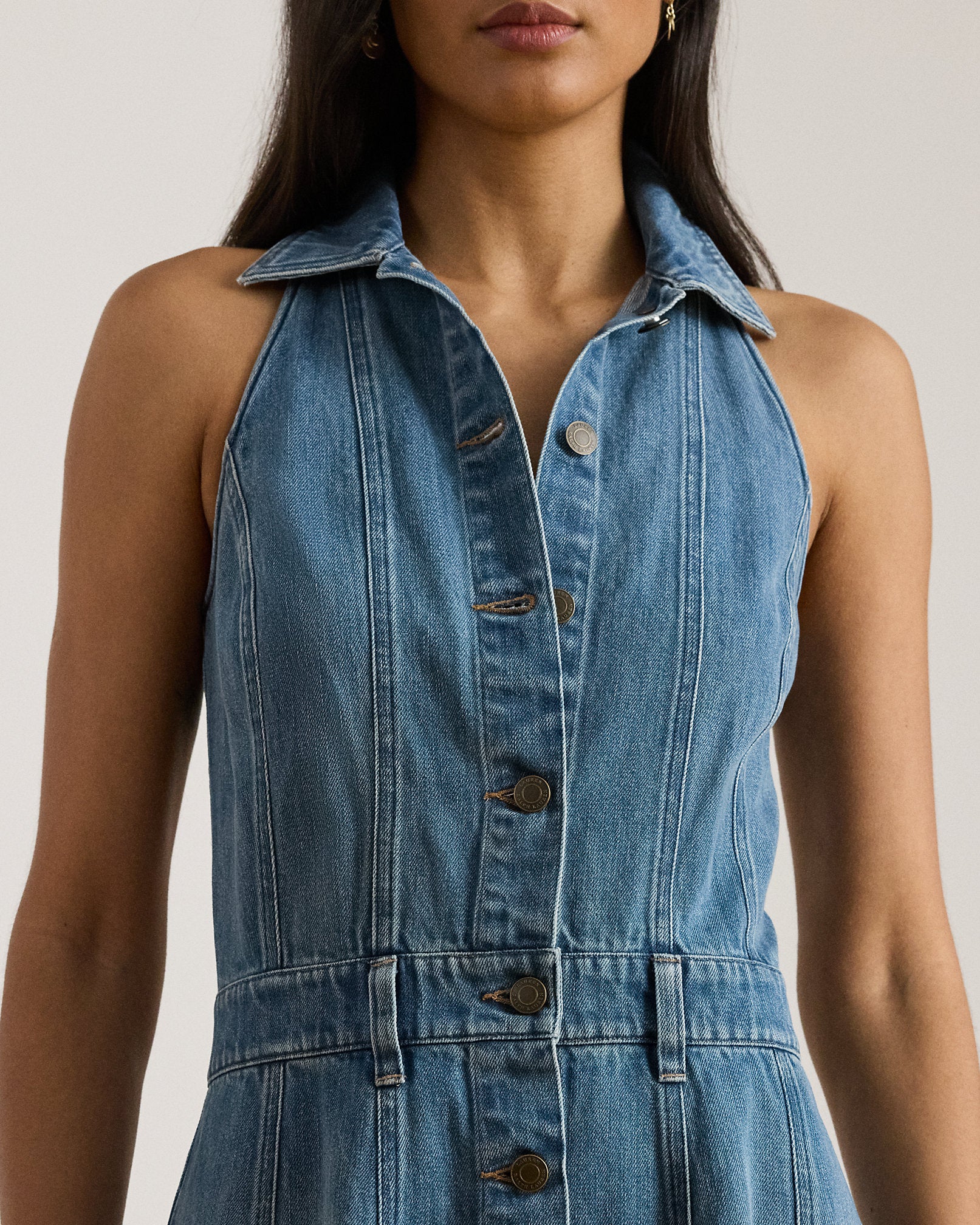 Ralph Lauren Paneled Denim Sleeveless Shirtdress