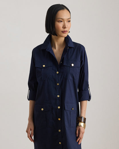 Ralph Lauren CottonBlend RollTabSleeve Shirtdress