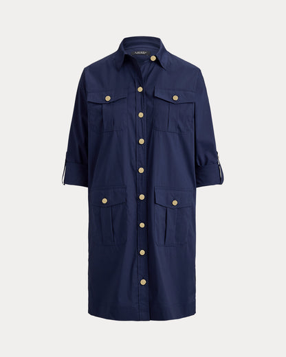Ralph Lauren CottonBlend RollTabSleeve Shirtdress