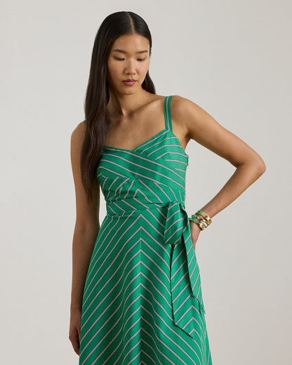 Ralph Lauren Striped Belted Cotton Sleeveless Dress