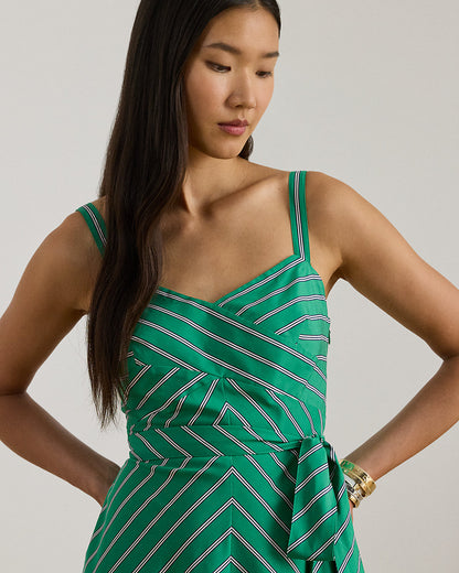 Ralph Lauren Striped Belted Cotton Sleeveless Dress