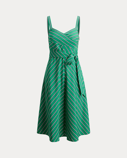 Ralph Lauren Striped Belted Cotton Sleeveless Dress