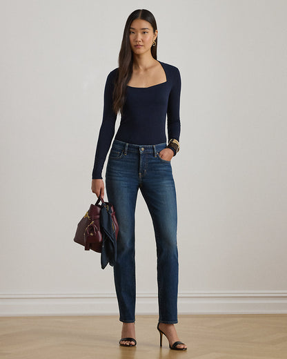 Ralph Lauren Stretch Jersey SquareNeck Top