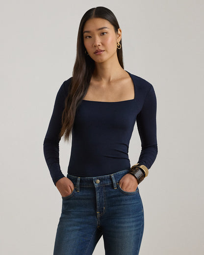 Ralph Lauren Stretch Jersey SquareNeck Top