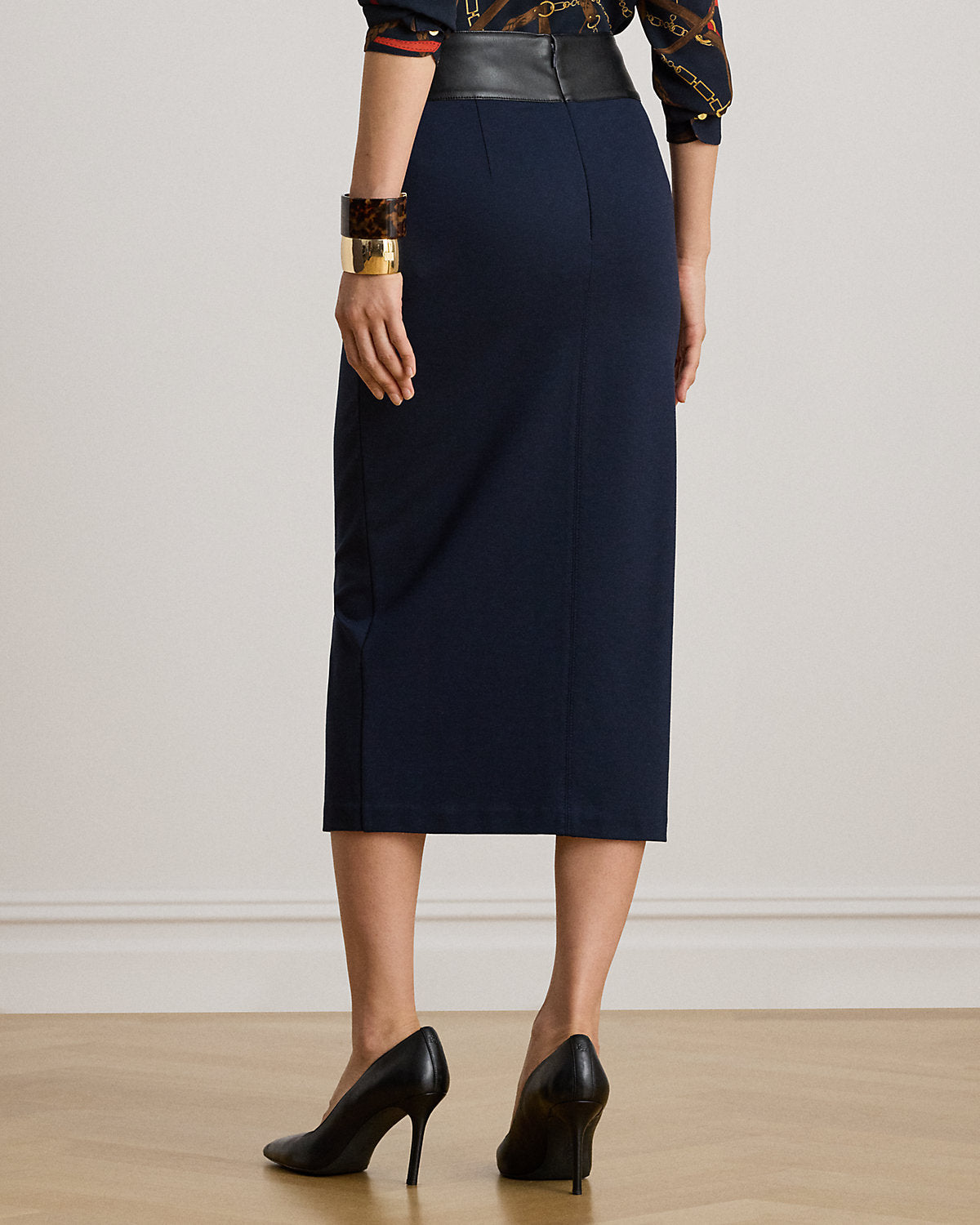 Ralph Lauren BuckleTrim Ponte Pencil Midi Skirt