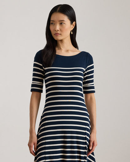 Ralph Lauren Striped Cotton RibKnit Midi Dress