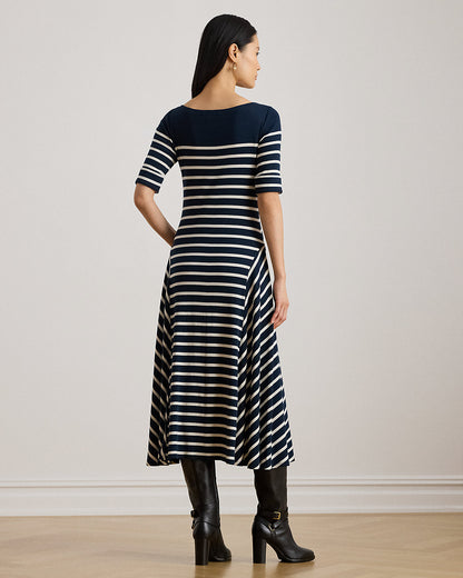 Ralph Lauren Striped Cotton RibKnit Midi Dress