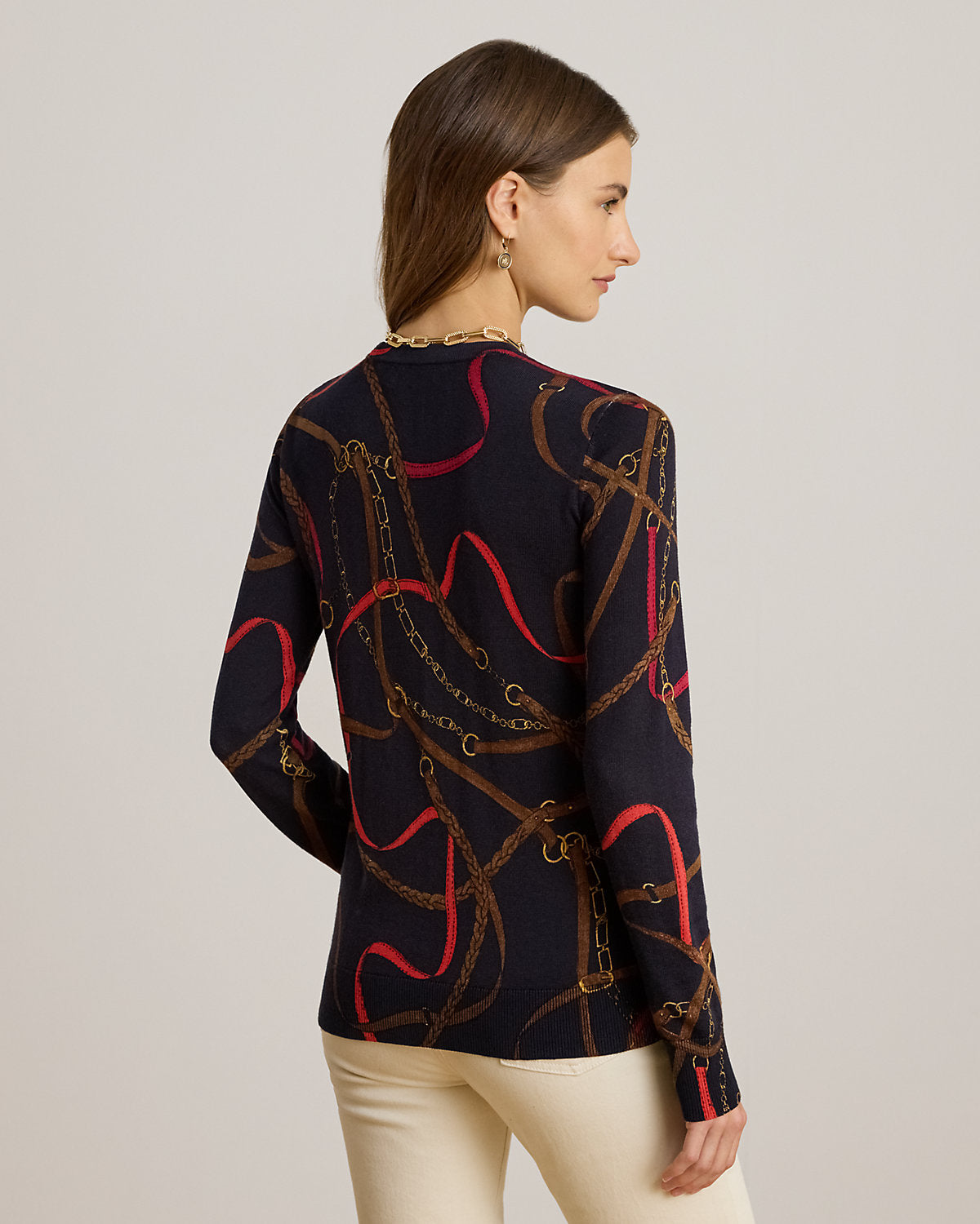 Ralph Lauren BeltingPrint CottonBlend Sweater