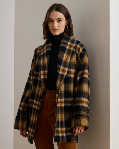 Ralph Lauren Plaid WoolBlend ShawlCollar Wrap Coat