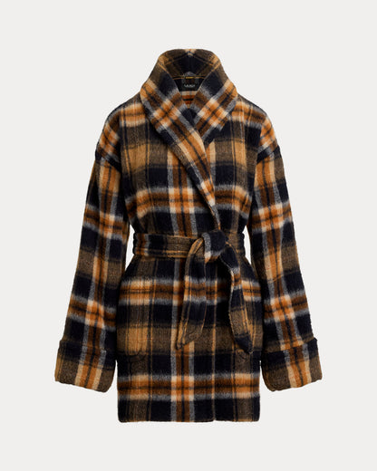 Ralph Lauren Plaid WoolBlend ShawlCollar Wrap Coat