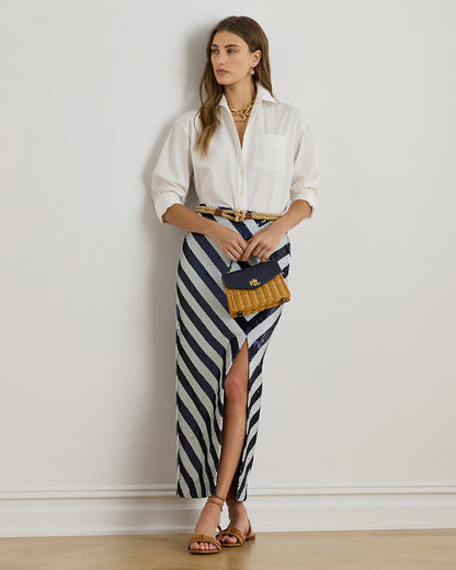 Ralph Lauren Striped Sequined Pencil Midi Skirt