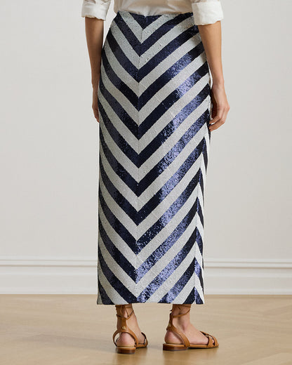 Ralph Lauren Striped Sequined Pencil Midi Skirt