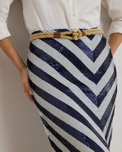 Ralph Lauren Striped Sequined Pencil Midi Skirt