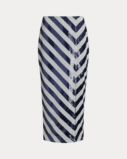 Ralph Lauren Striped Sequined Pencil Midi Skirt