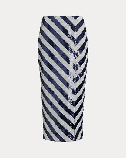 Ralph Lauren Striped Sequined Pencil Midi Skirt