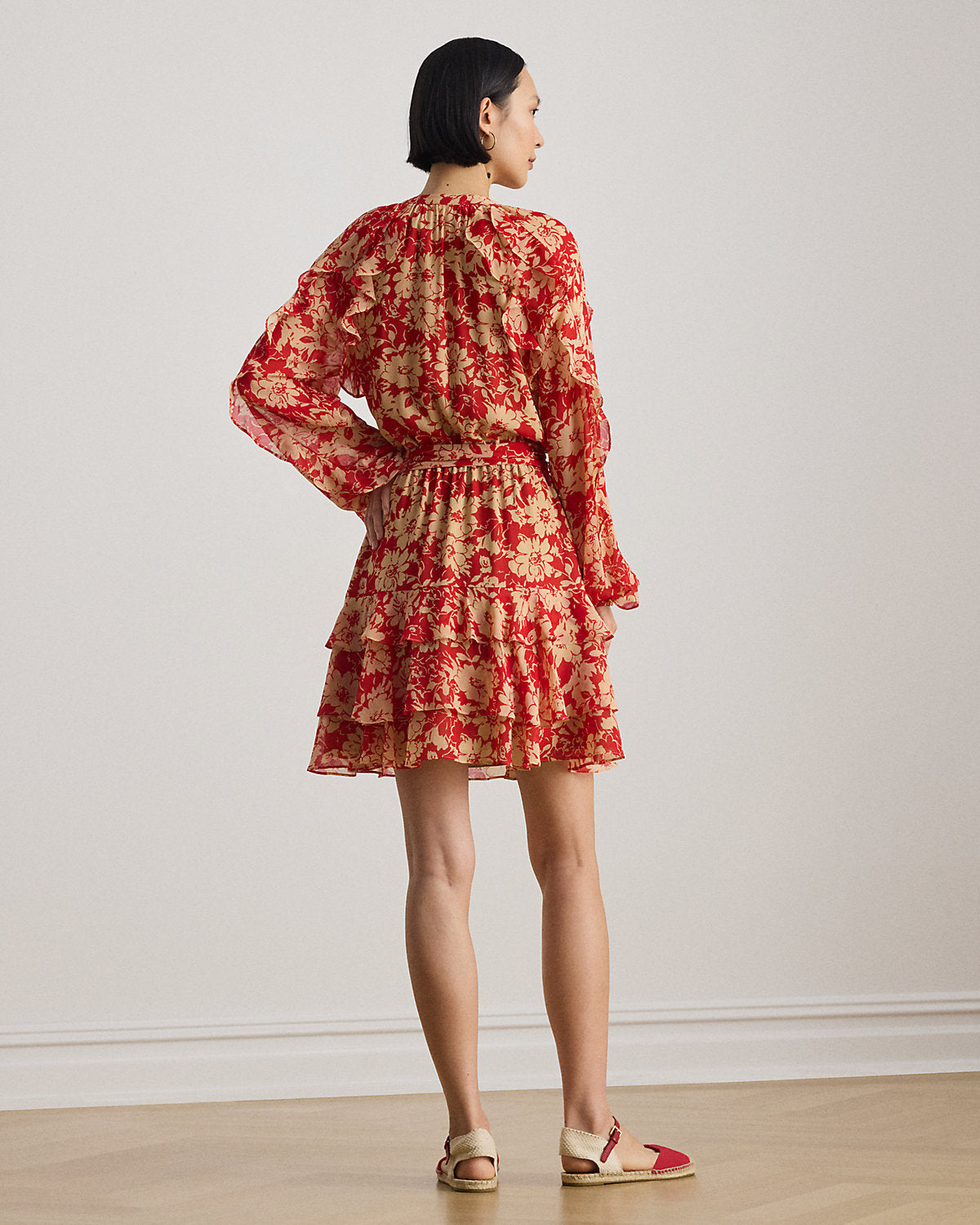 Ralph Lauren Print RuffleTrim Georgette Tiered Dress