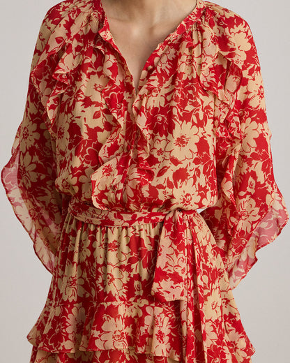 Ralph Lauren Print RuffleTrim Georgette Tiered Dress