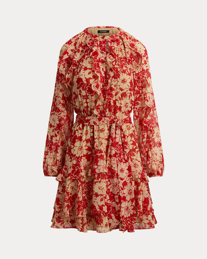 Ralph Lauren Print RuffleTrim Georgette Tiered Dress