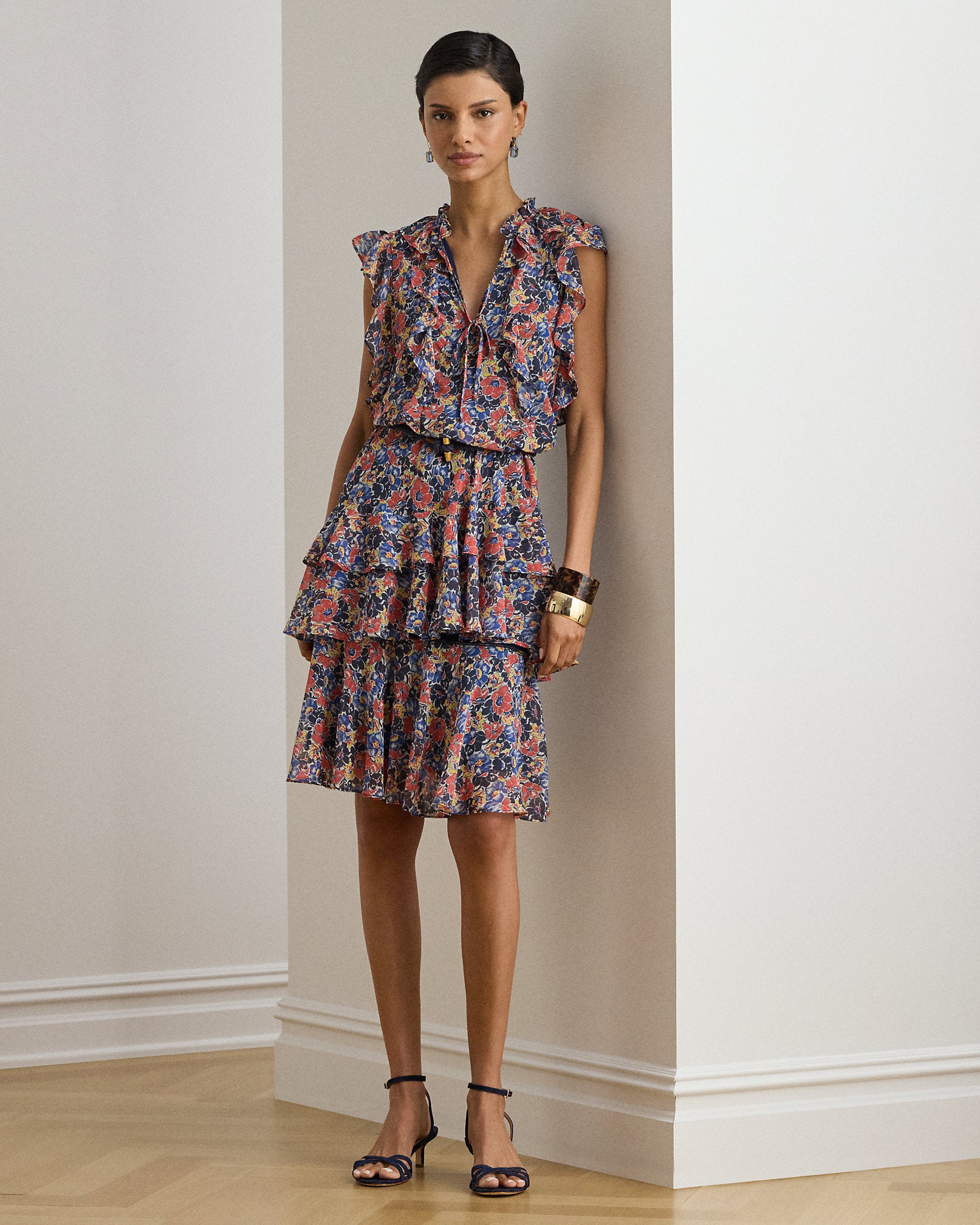 Ralph Lauren Floral RuffleTrim Georgette Dress