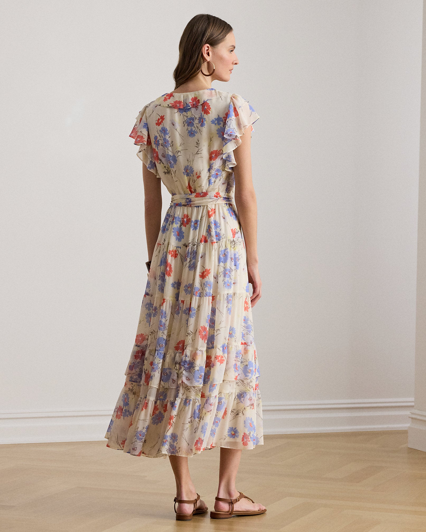 Ralph Lauren Floral Belted Georgette Tiered Dress