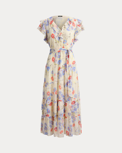 Ralph Lauren Floral Belted Georgette Tiered Dress