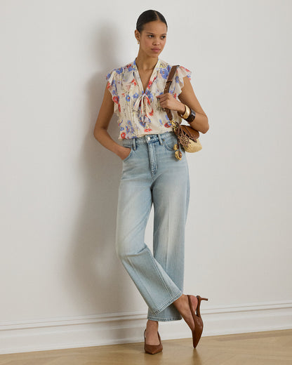 Ralph Lauren Floral Pintucked TieNeck Blouse