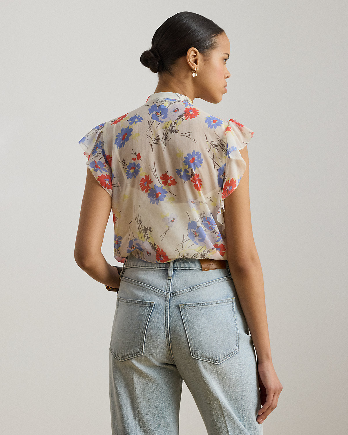 Ralph Lauren Floral Pintucked TieNeck Blouse