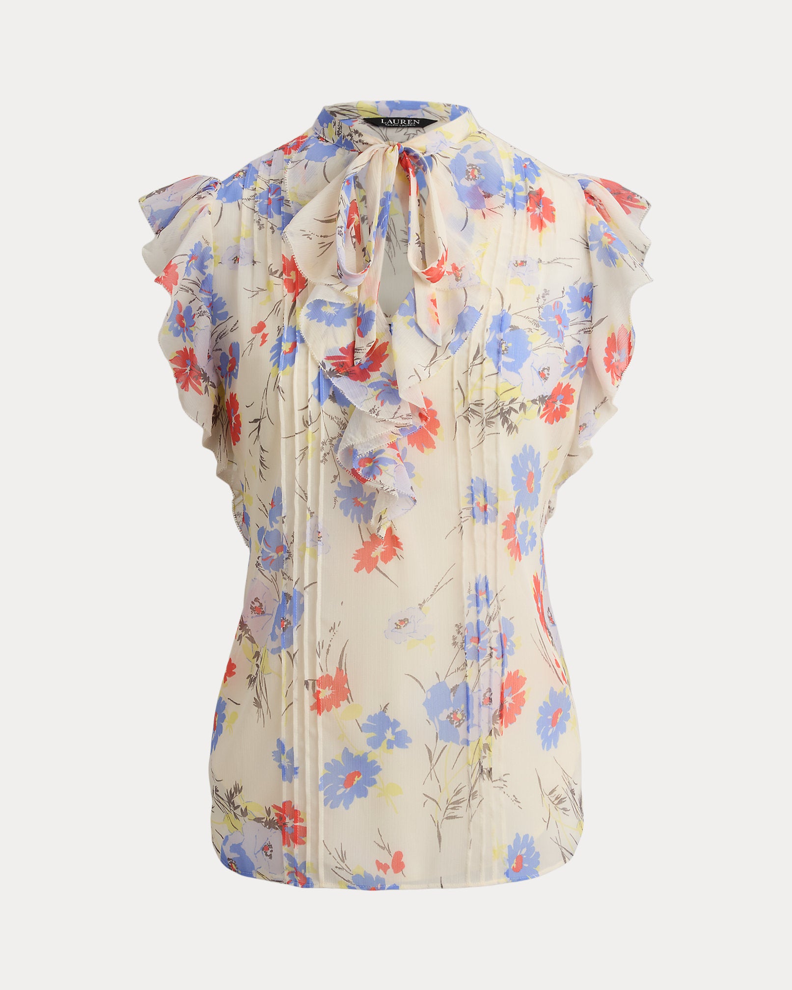 Ralph Lauren Floral Pintucked TieNeck Blouse