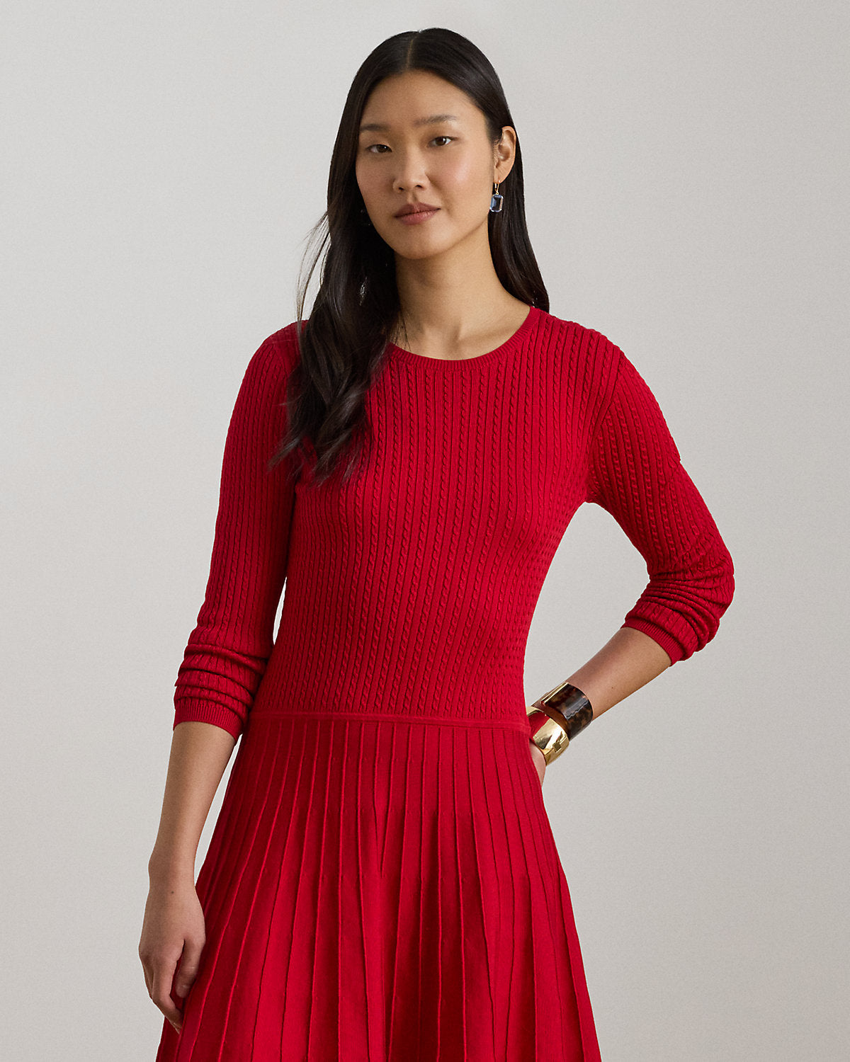 Ralph Lauren MiniCable Pleated FitandFlare Dress
