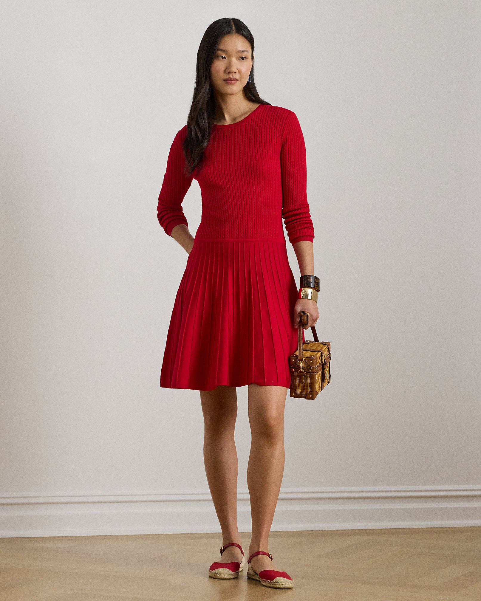Ralph Lauren MiniCable Pleated FitandFlare Dress