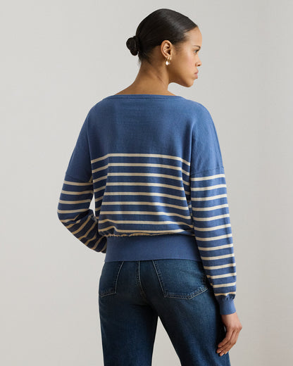 Ralph Lauren Logo Striped Cotton Boatneck Sweater