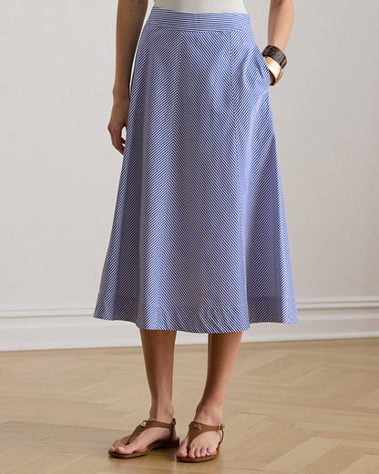 Ralph Lauren Striped Paneled Cotton Broadcloth Skirt