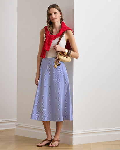 Ralph Lauren Striped Paneled Cotton Broadcloth Skirt