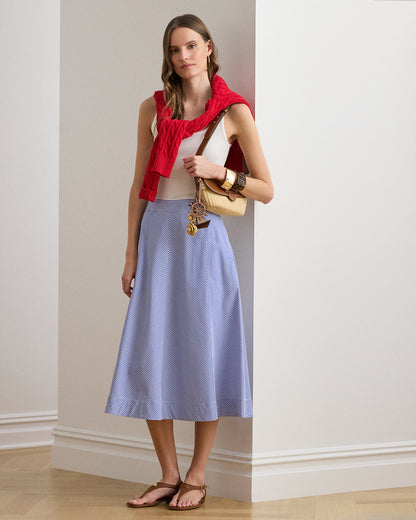 Ralph Lauren Striped Paneled Cotton Broadcloth Skirt