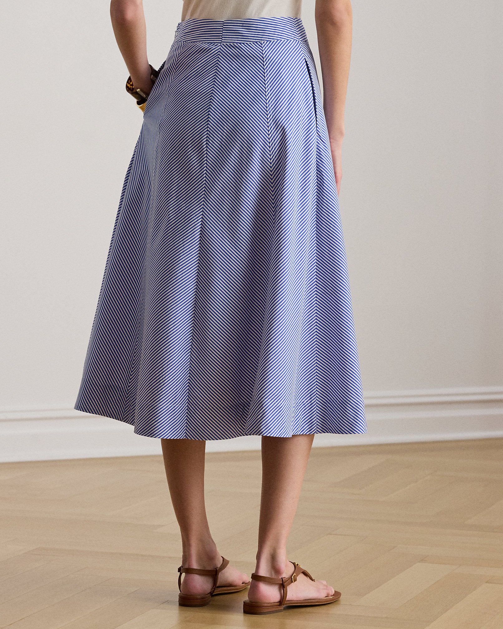 Ralph Lauren Striped Paneled Cotton Broadcloth Skirt